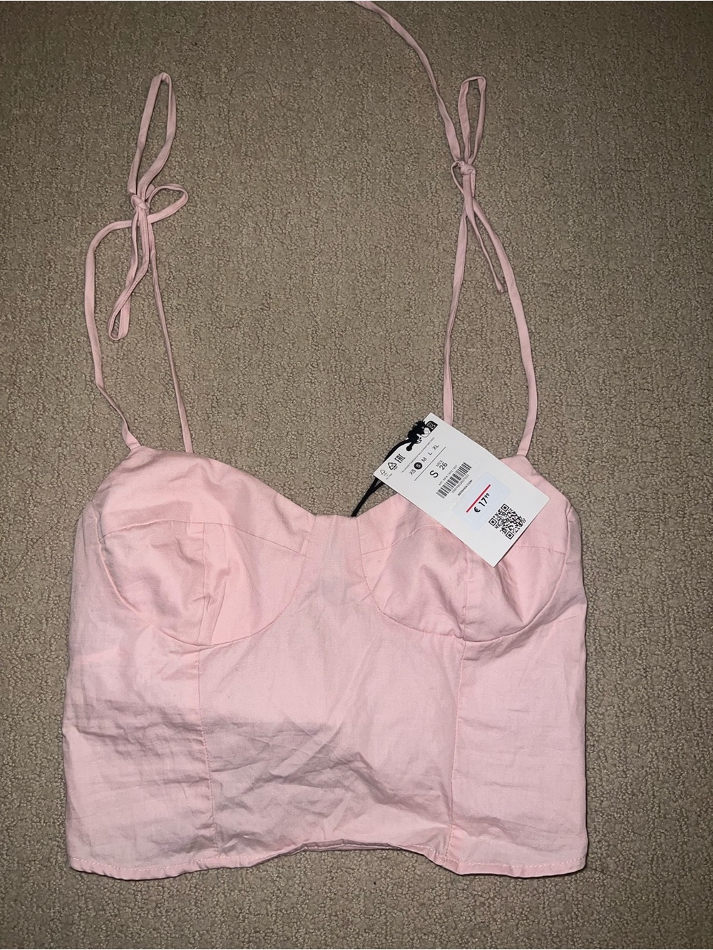 BERSHKA Light Pink Tie-Strap Bustier Crop Top